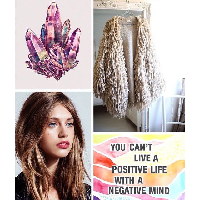 Inspiration from yesterday's post. Colorful crystals, shaggy coats, shimmering eyes + berry lips & keeping a positive mindset